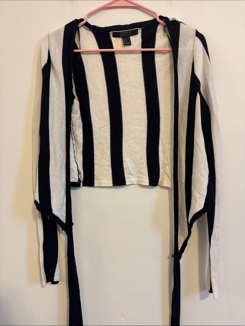 Forever 21 Black and White Striped Open Cardigan